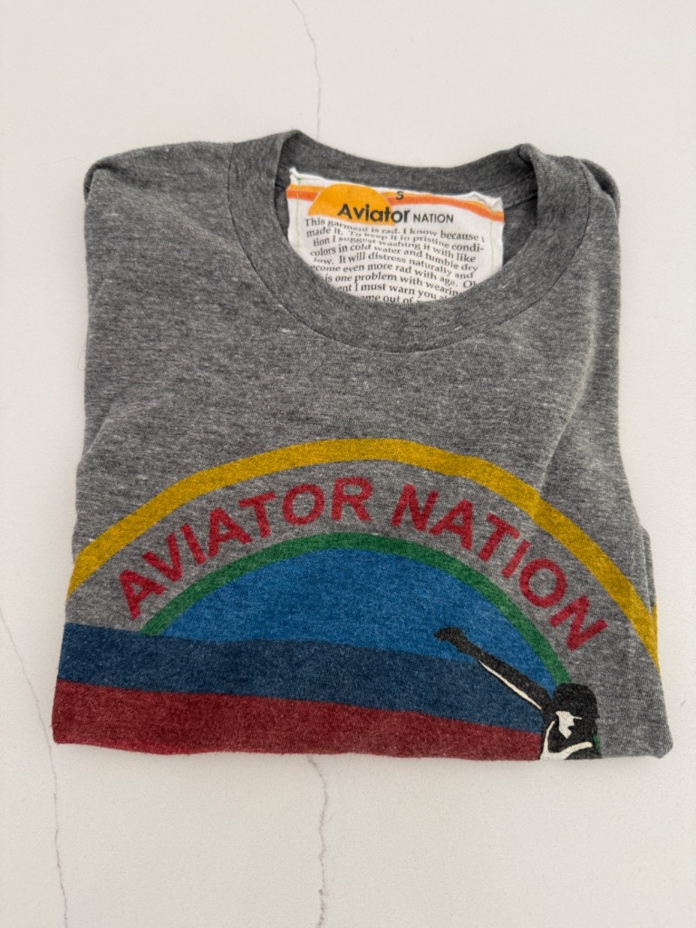 Aviator Nation Charcoal Gray Boyfriend Short Sleeve Tee Shirt New York City